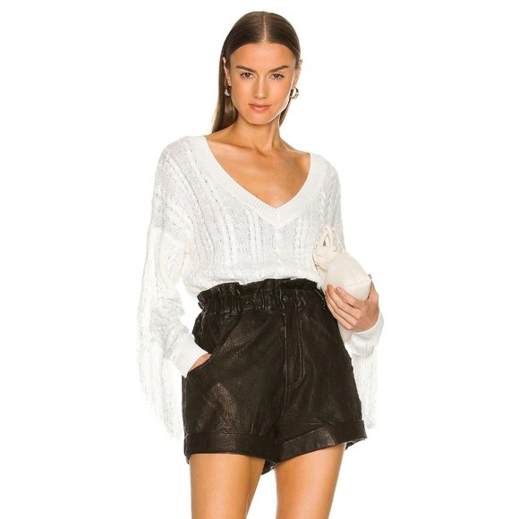 NWT L'AGENCE Savanah Fringe Sweater in Ivory